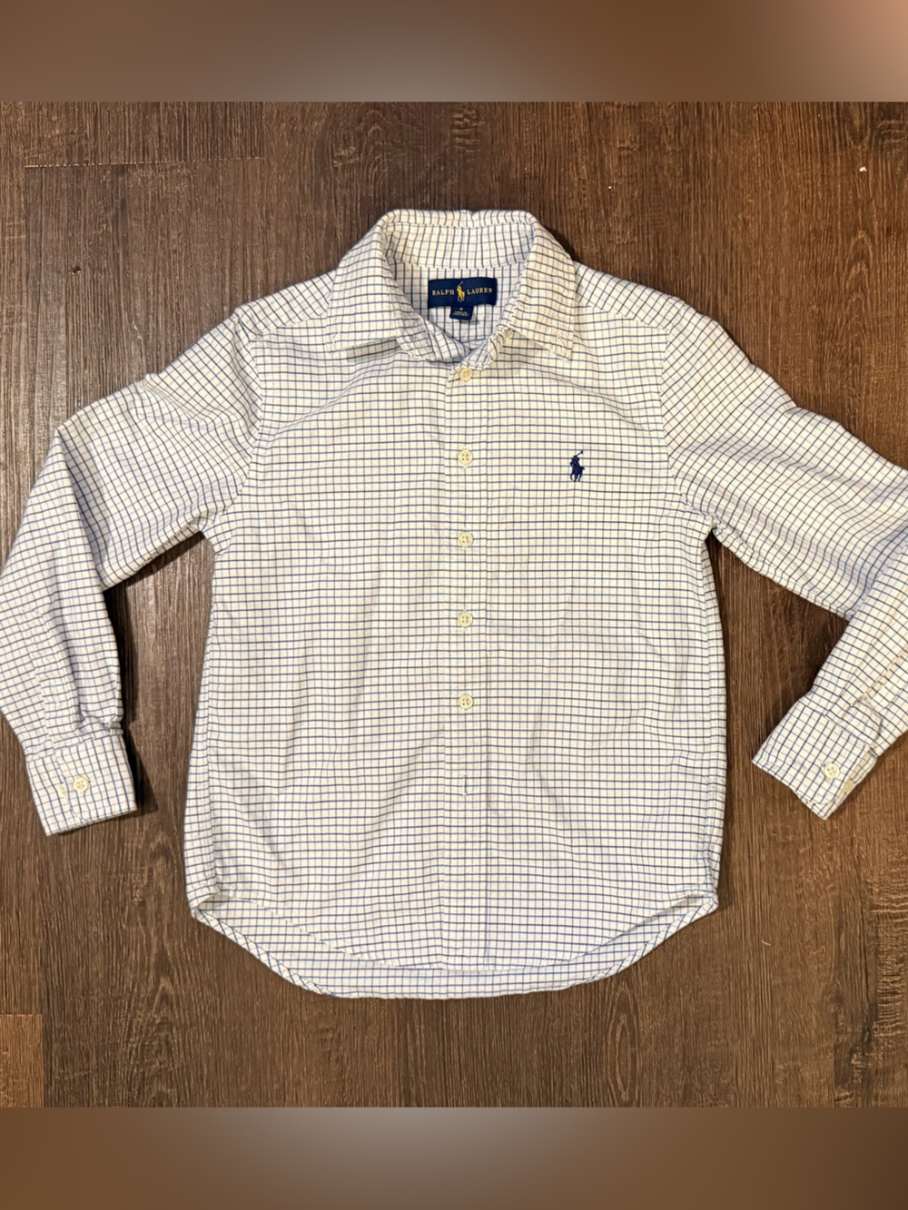 Ralph Lauren Classic Kids  White & Navy Check Button-Down 100% Cotton Shirt sz 8